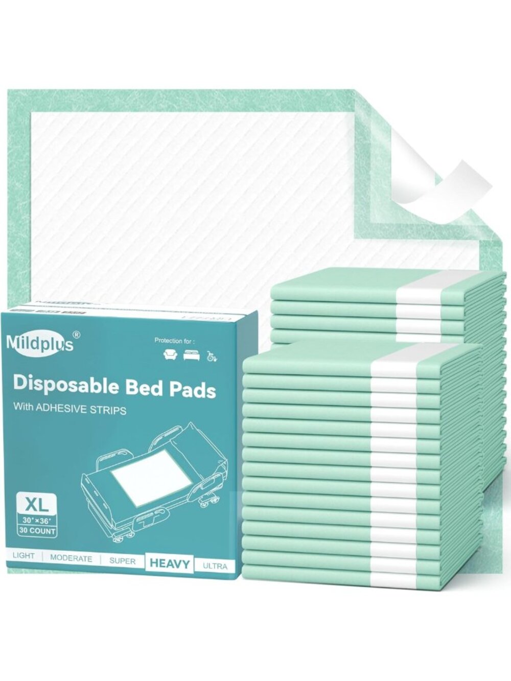 Extra Large Disposable Bed Pads with Adhesive Strips - 30 Count Incontinence
